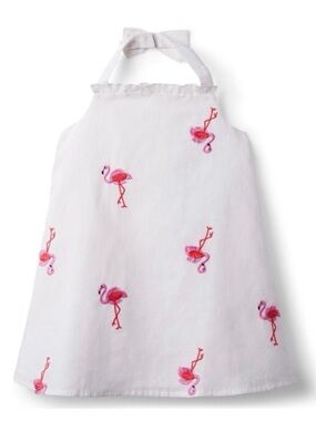 Janie and Jack White Dress with Pink Flamingo Embroidery